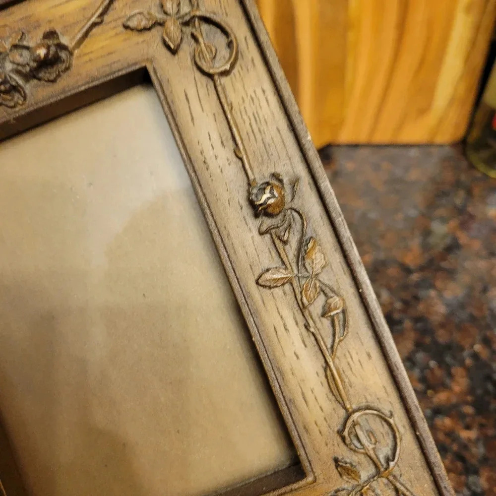 Small Vintage Antique Carved Wood Picture Frame Rose Detail Handmade - Picture 4 of 7